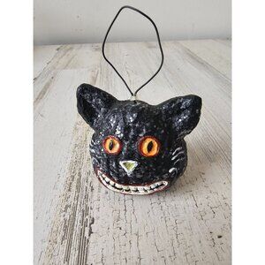 Vintage glitter cat ornament Halloween anthromorphic shabby chic sparkle decor u